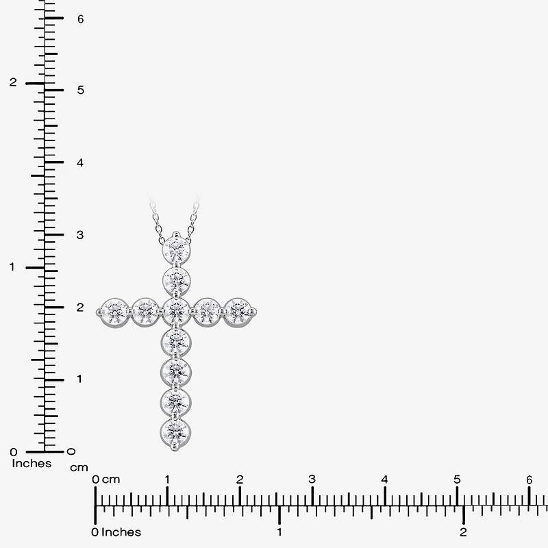 Cross (F/Si2) Womens 2 CT. T.W. Lab Grown White Diamond Sterling Silver Cross 18 Inch Pendant Necklace