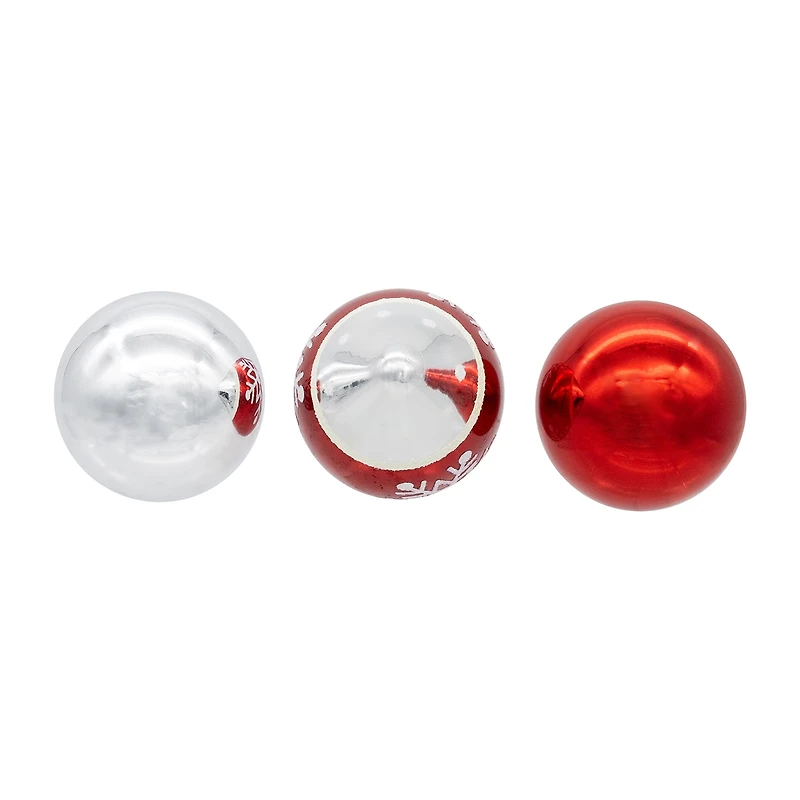 Kurt Adler 35mm Glass Red And Silver With Snowflake Ball 12-pc. Christmas Ornament
