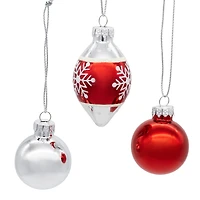 Kurt Adler 35mm Glass Red And Silver With Snowflake Ball 12-pc. Christmas Ornament