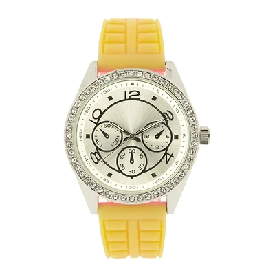 Womens Crystal-Accent Yellow Strap Watch