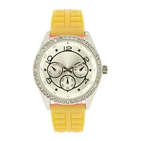 Womens Crystal-Accent Yellow Strap Watch
