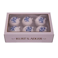 Kurt Adler 80MM Delft Blue Shiny Glass Ball Ornaments 6-Piece Set