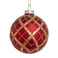 Kurt Adler 80MM Red with Gold Plaid Glass Ball Ornaments 6-Piece Set