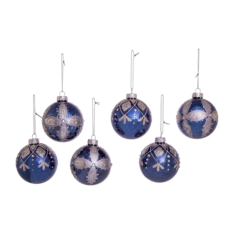 Kurt Adler 80MM Navy Blue Glass Ball Ornaments 6-Piece Set