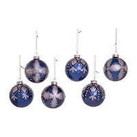 Kurt Adler 80MM Navy Blue Glass Ball Ornaments 6-Piece Set
