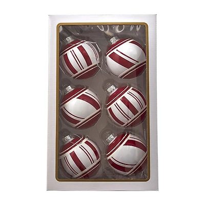 Kurt Adler 80MM Red and White Glass Ball Ornaments 6 Piece Set