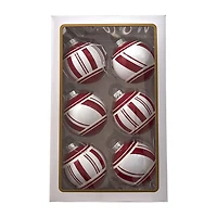 Kurt Adler 80MM Red and White Glass Ball Ornaments 6 Piece Set