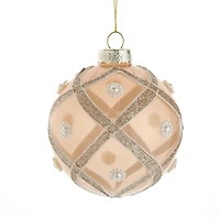 Kurt Adler 80MM Champagne and Pearl Peach Glitter Ball Ornaments 6 Piece Set