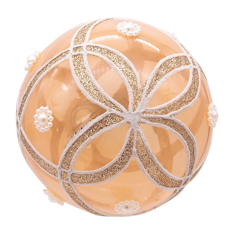 Kurt Adler 80MM Champagne and Pearl Peach Glitter Ball Ornaments 6 Piece Set