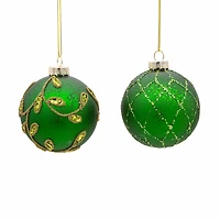 Kurt Adler 80MM Gold and Emerald Green Embellish Ball Ornaments 6 Piece Set