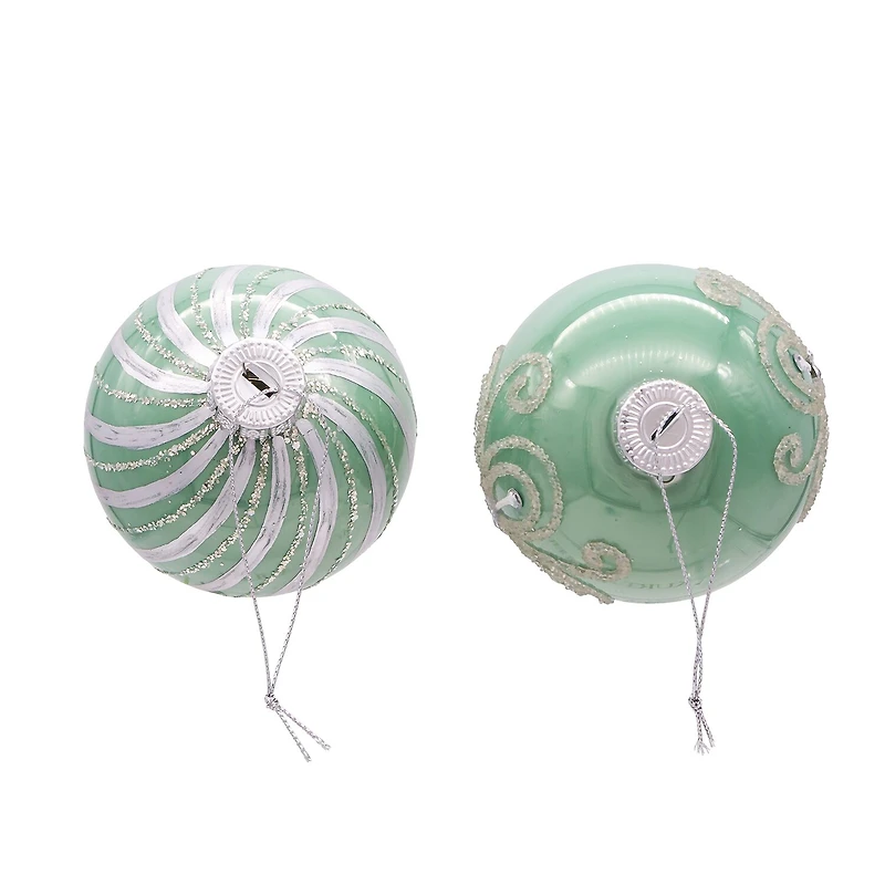 Kurt Adler 80MM Silver and Pale Aqua Embellished Ball Ornaments 6 Piece Set