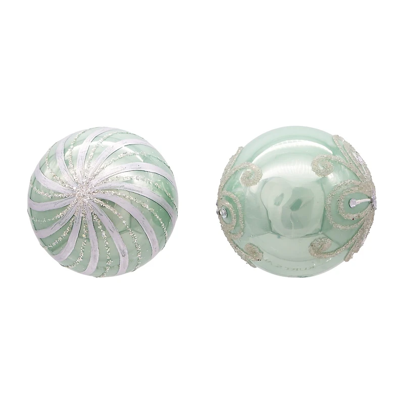 Kurt Adler 80MM Silver and Pale Aqua Embellished Ball Ornaments 6 Piece Set