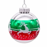 Kurt Adler 80MM Red and Green Reindeer Glass Ball Ornaments 6 Piece Set