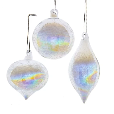 Kurt Adler 80MM Clear Iridescent Ball Onion and Teardrop Ornaments 3 Piece Set