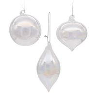 Kurt Adler 80MM Clear Iridescent Ball Onion and Teardrop Ornaments 3 Piece Set