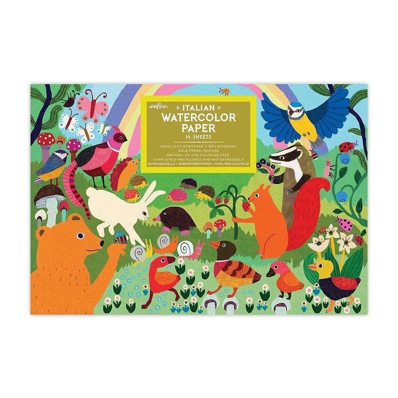Eeboo Woodland Rainbow Watercolor Pad 16 Sheets Painting Kit