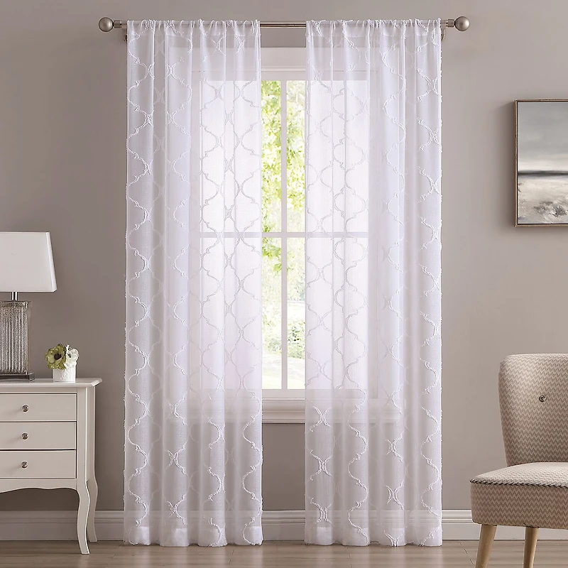 Laura Ashley Berwyn Rod Pocket Embroidered Sheer Set of 4 Curtain Panel