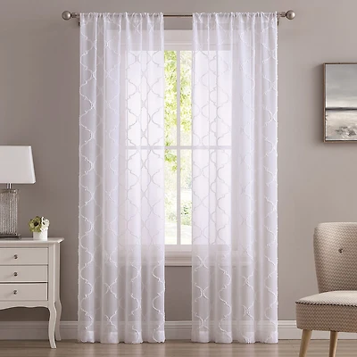 Laura Ashley Berwyn Rod Pocket Embroidered Sheer Set of 4 Curtain Panel