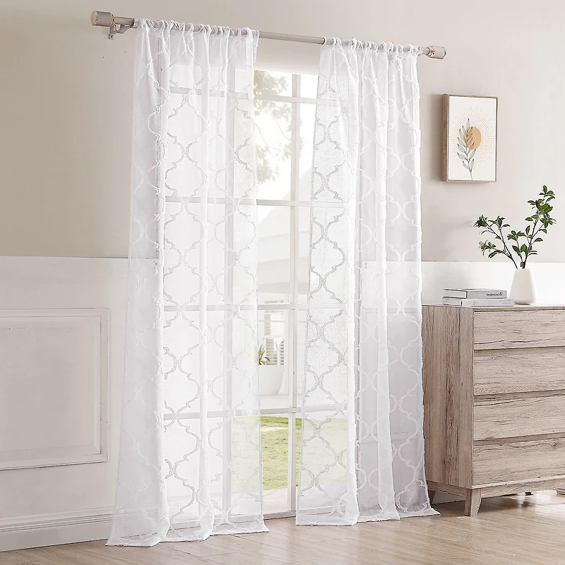 Laura Ashley Berwyn Rod Pocket Embroidered Sheer Set of 4 Curtain Panel