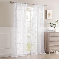 Laura Ashley Berwyn Rod Pocket Embroidered Sheer Set of 4 Curtain Panel