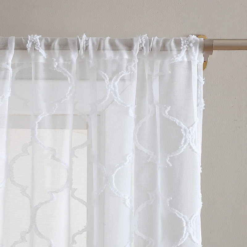 Laura Ashley Berwyn Rod Pocket Embroidered Sheer Set of 4 Curtain Panel