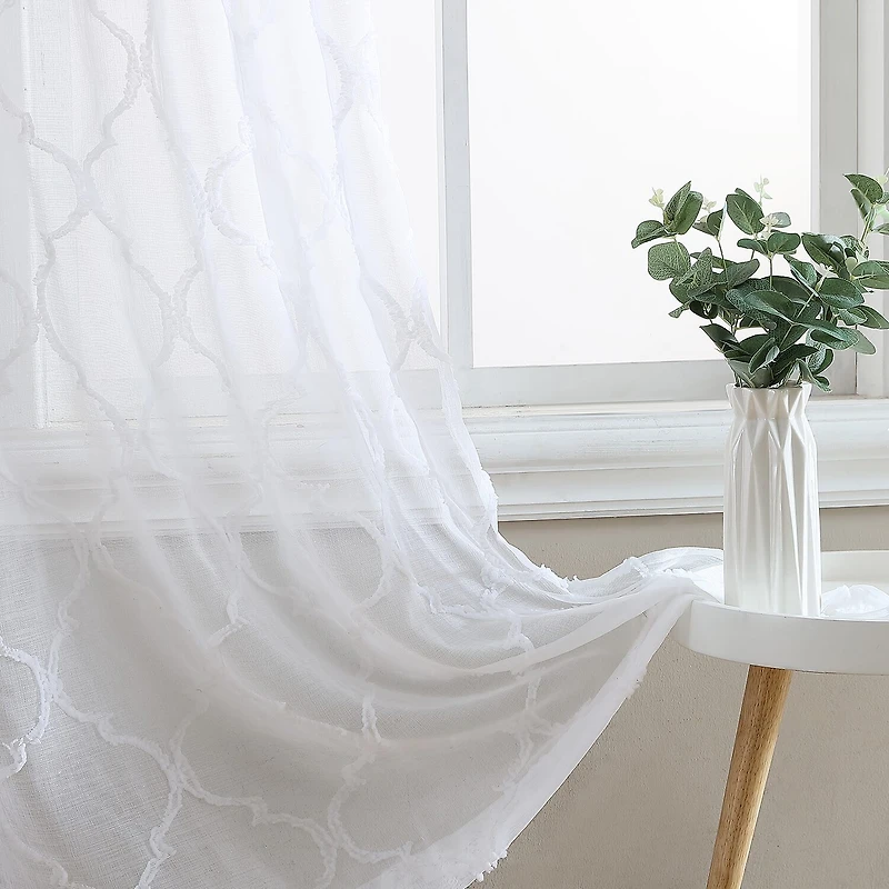 Laura Ashley Berwyn Rod Pocket Embroidered Sheer Set of 4 Curtain Panel