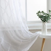 Laura Ashley Berwyn Rod Pocket Embroidered Sheer Set of 4 Curtain Panel