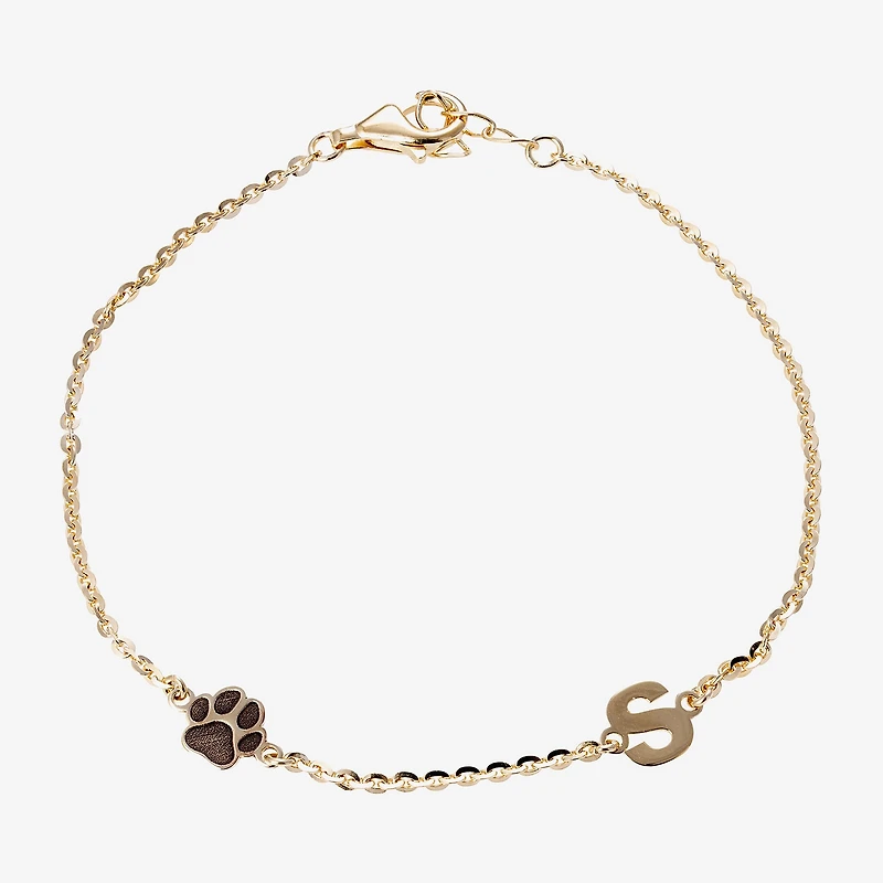 Paw Print Womens 14K Gold Over Silver Charm Bracelet