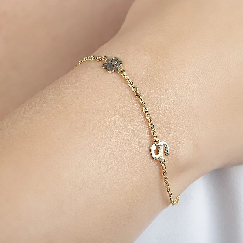 Paw Print Womens 14K Gold Over Silver Charm Bracelet