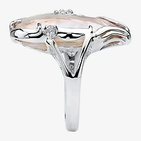 Womens White Mother Of Pearl Sterling Silver Oblong Cocktail Ring