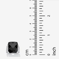 Womens Genuine Black Onyx Sterling Silver Rectangular Cocktail Ring