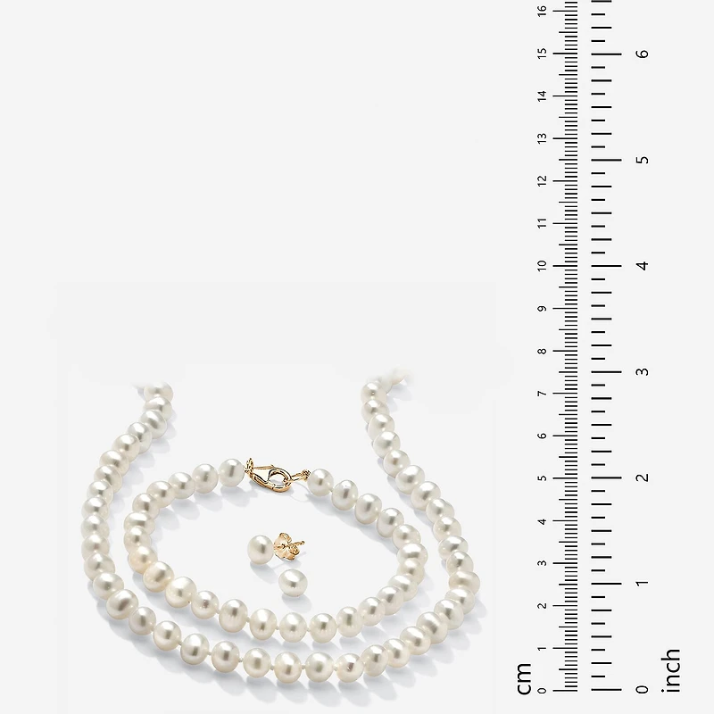 Womens White Cultured Freshwater Pearl 14K Gold Over Silver 3-pc. Jewelry Set
