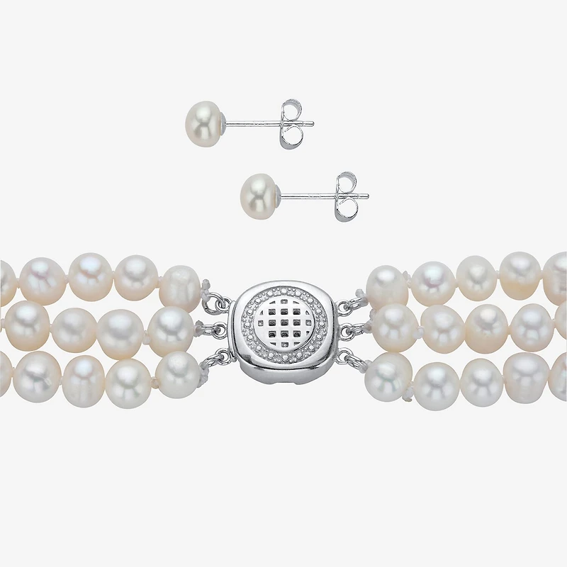 Womens White Cultured Freshwater Pearl Sterling Silver 3-pc. Jewelry Set
