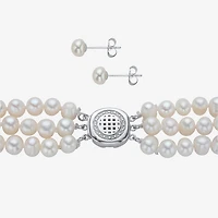 Womens White Cultured Freshwater Pearl Sterling Silver 3-pc. Jewelry Set