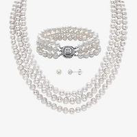 Womens White Cultured Freshwater Pearl Sterling Silver 3-pc. Jewelry Set
