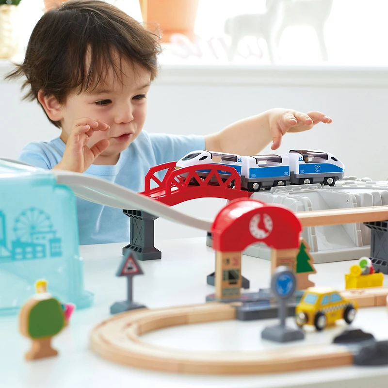 Hape Wooden Train Bucket Set: City Train Interactive Toy