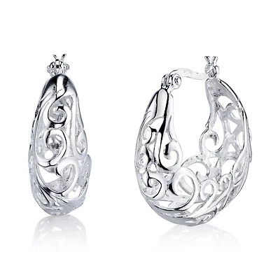 Sterling Silver Swirl Hoops Earrings