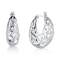 Sterling Silver Swirl Hoops Earrings