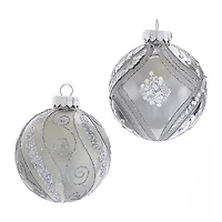 Kurt Adler 80MM Matte and Shiny Silver with Glitter Glass Ball Ornaments 6 Piece Box