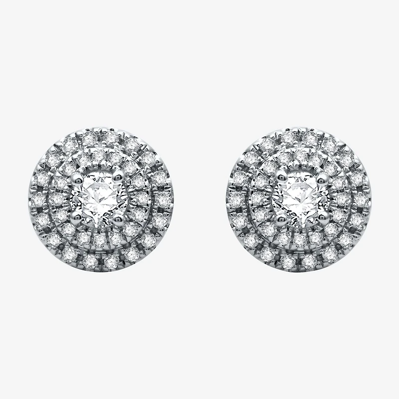 3/4 CT. T.W. Natural White Diamond 10K White Gold 8.9mm Round Stud Earrings