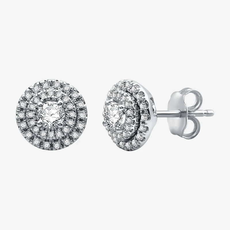 3/4 CT. T.W. Natural White Diamond 10K White Gold 8.9mm Round Stud Earrings