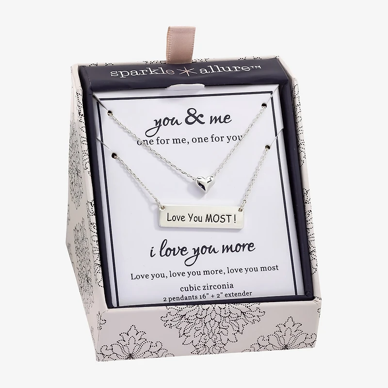 Sparkle Allure Womens Pure Silver Over Brass Bar Heart 2-pc. Necklace Set