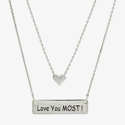 Sparkle Allure Womens Pure Silver Over Brass Bar Heart 2-pc. Necklace Set