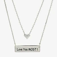 Sparkle Allure Womens Pure Silver Over Brass Bar Heart 2-pc. Necklace Set