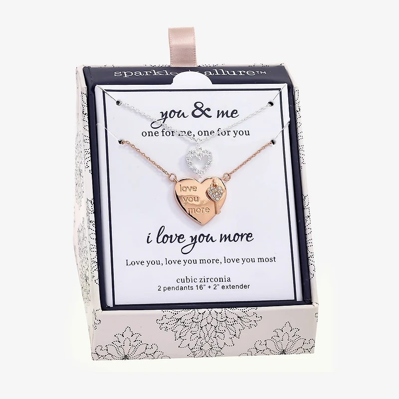 Sparkle Allure You & Me 2-pc. Cubic Zirconia 14K Gold Over Brass Pure 16 Inch Link Heart Necklace Set