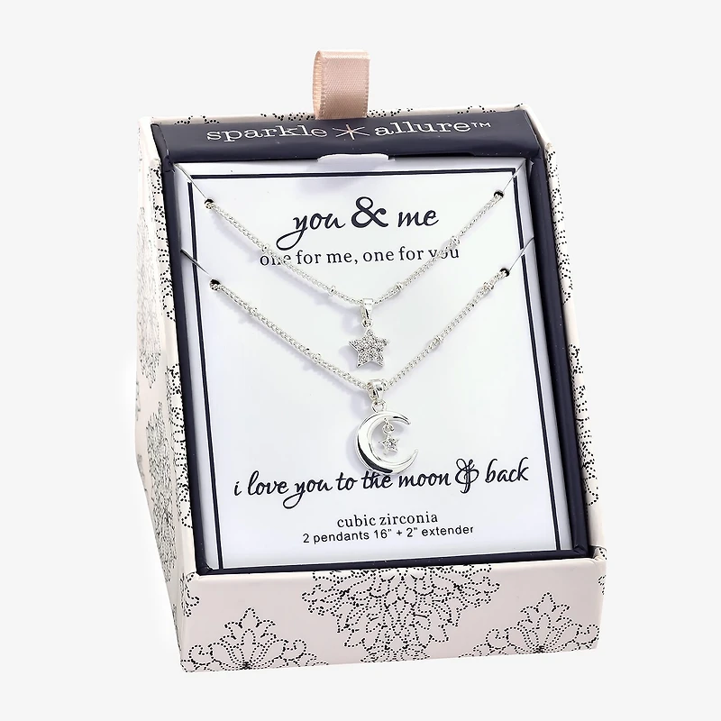 Sparkle Allure Womens Cubic Zirconia Pure Silver Over Brass Star 2-pc. Necklace Set