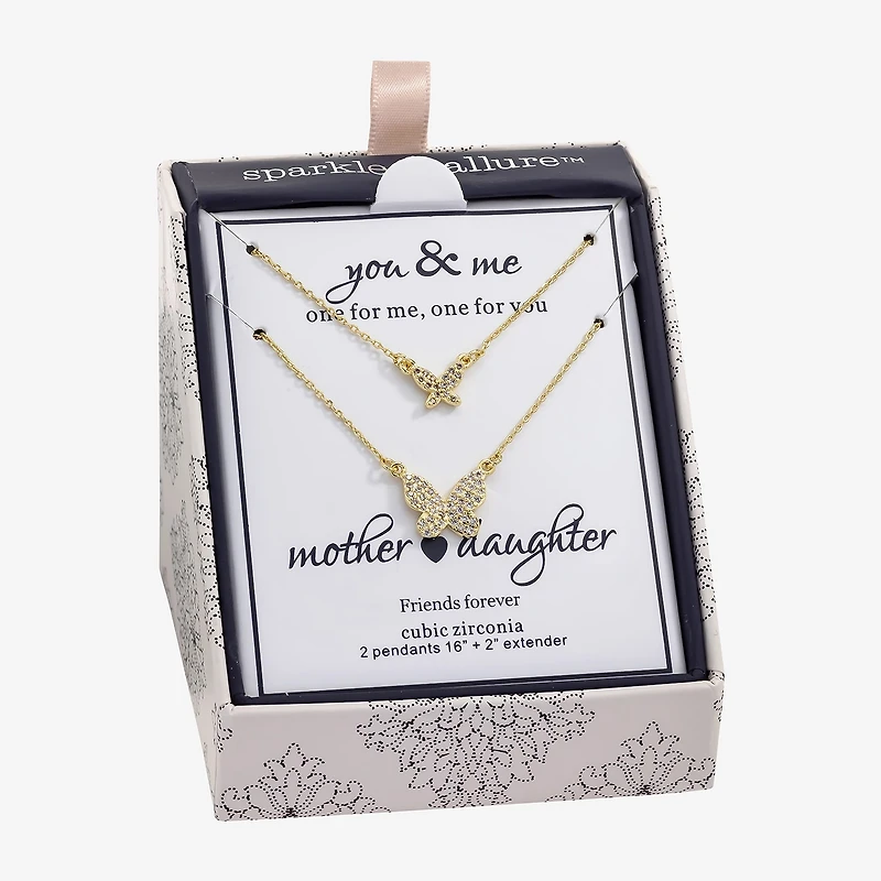 Sparkle Allure Womens Cubic Zirconia 14K Gold Over Brass Butterfly 2-pc. Necklace Set