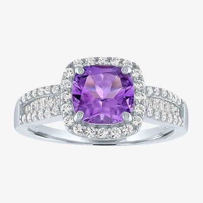 Womens Genuine Purple Amethyst Sterling Silver Cocktail Ring