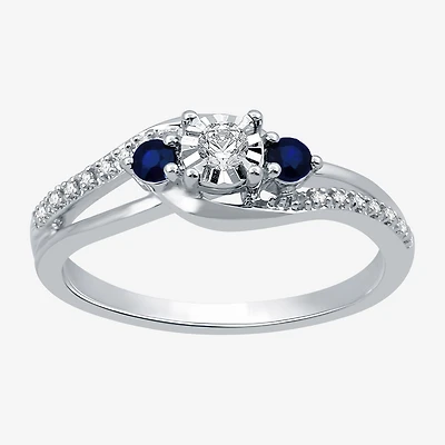 Promise My Love 1/8 CT. T.W. Natural Diamond and Genuine Blue Sapphire Bypass Ring