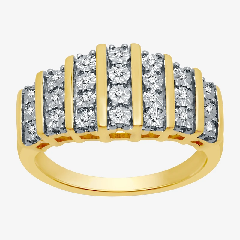 1/10 CT.T.W. Natural Diamond 7-Row 14K Gold Over SIlver Ring